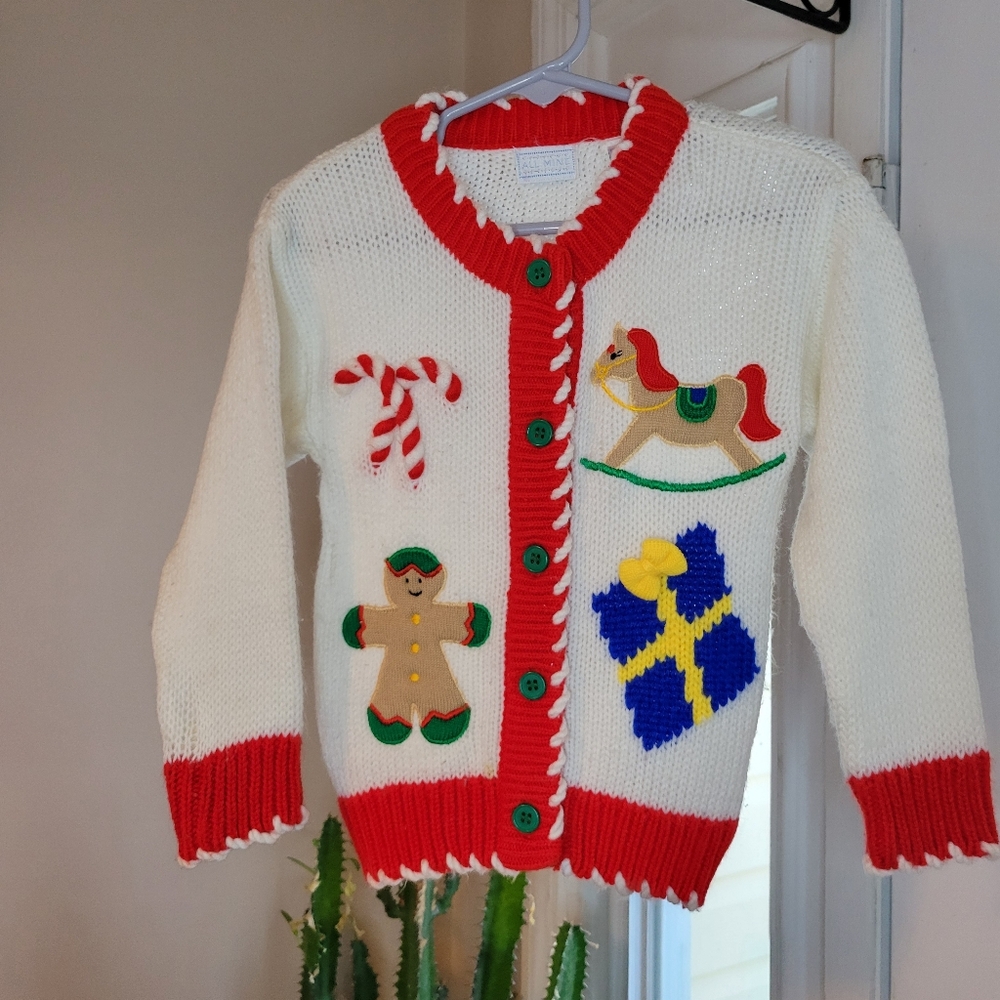 Vintage All Mine Kids Christmas Holiday Knit Patch‎ Sweater, Size Toddler 18M